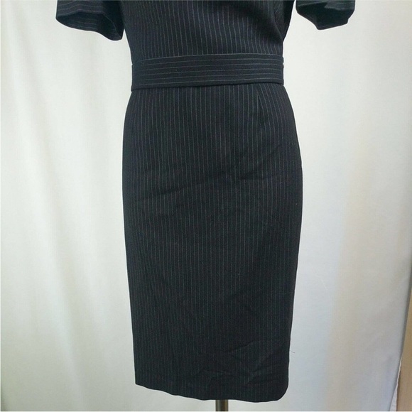 Escada Pinstripe Career Dress Double V Neck Midi Fitted Sheath Size 40/US 10 - Picture 6 of 13